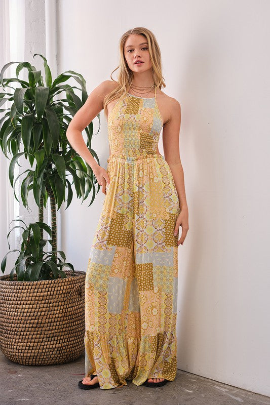 Quincy Open Back Smocked Jumpsuit - Yellow