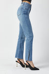 Celinie High Rise Straight Leg Jeans With Hem Slit