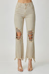 Margie High Rise Distressed Straight Jeans - Sand