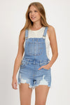 Angelica Distressed Overall Shorts - Medium Wash