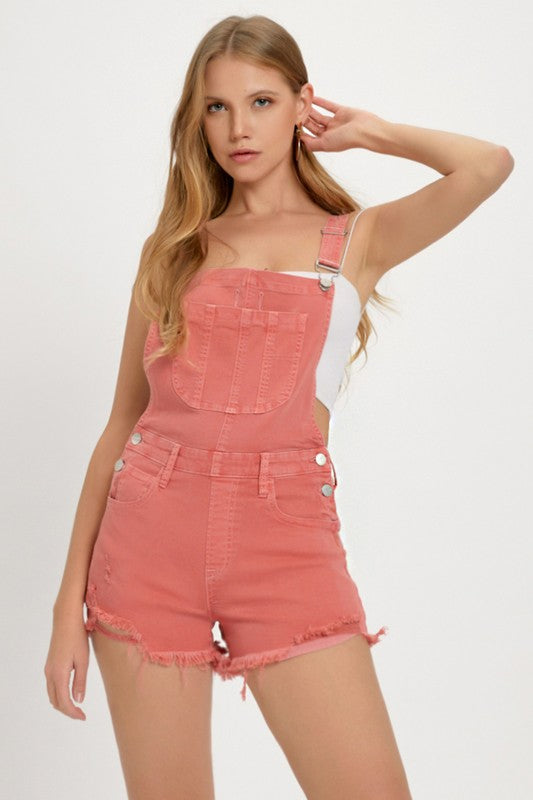 Angelica Distressed Overall Shorts - Peach Blossom
