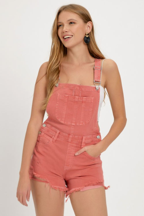 Angelica Distressed Overall Shorts - Peach Blossom