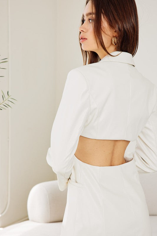 Aline Faux Leather Blazer Dress - Off White