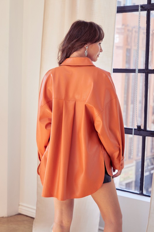 Diana Faux Leather Shacket - Burnt Orange