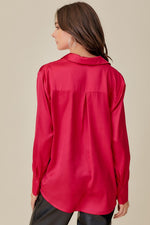 Calliope Satin Button Down Top - Hot Pink
