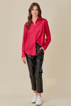Calliope Satin Button Down Top - Hot Pink