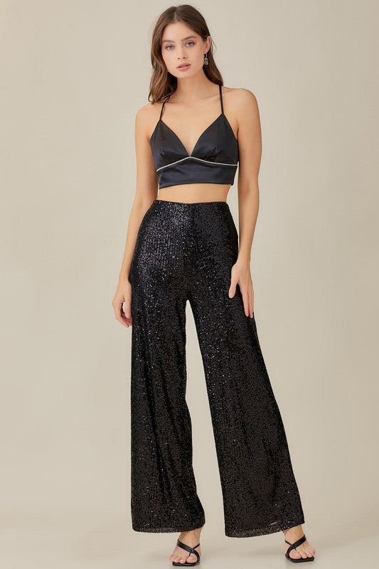 Dominique Wide Leg Sequin Pants - Black – Girls Will Be Girls