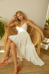 Miabella High Low Ruffle Maxi Dress - White