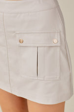 Alejandra Faux Leather Front Pocket Mini Skirt - Ecru