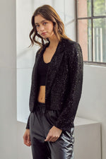 Rocio Sequin Cropped Blazer - Black