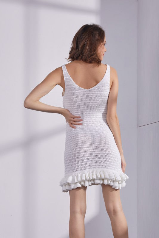 Agnes Crochet Ruffle Hem Mini Dress