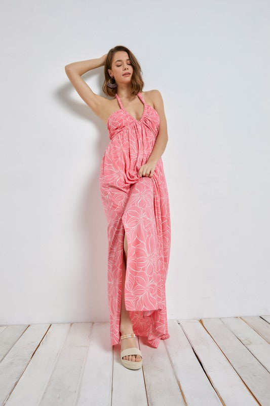 Miya Ruched Halter Maxi Dress - Pink