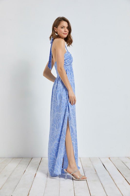 Miya Ruched Halter Maxi Dress - Blue