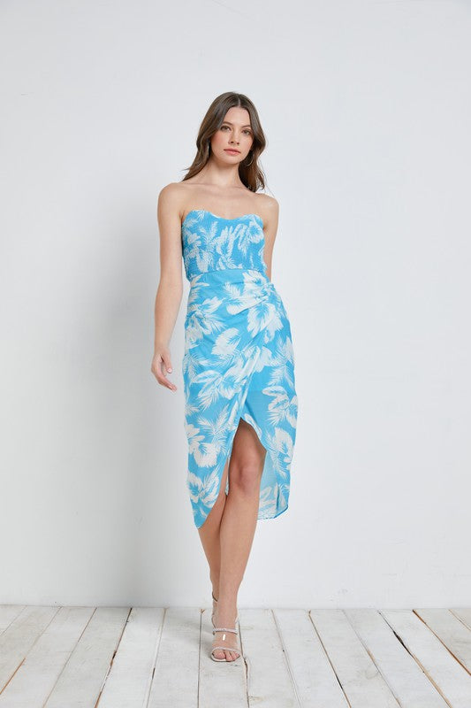 Alayna Tropical Strapless Midi Dress