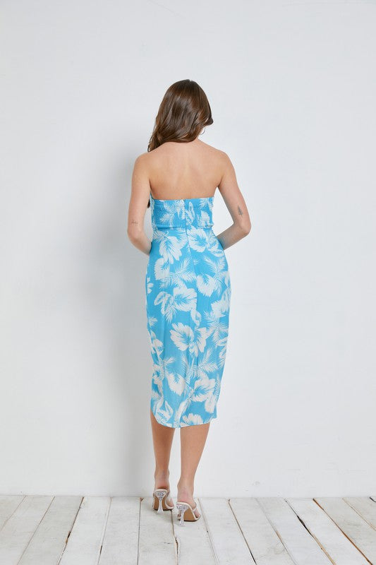 Alayna Tropical Strapless Midi Dress