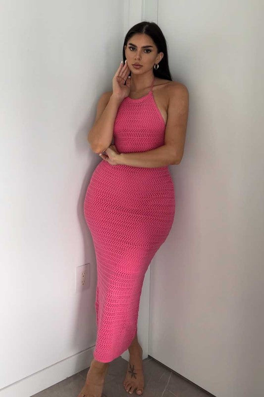 Skye Halter Open Tie Back Crochet Maxi Dress Skye Halter Open Tie Back Crochet Maxi Dress