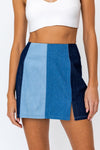 Hope Denim Color Block Patch Mini Skirt - Dark Denim