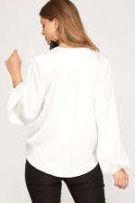 Wendy Surplice Satin Long Sleeve Top - Off White