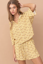 Marien Printed Button Down Top And Short Set - Mustard