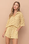 Marien Printed Button Down Top And Short Set - Mustard