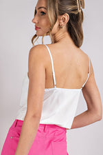 Fern Satin Cowl Neck Lace Bodysuit - White