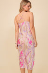Luna Satin Retro Print Midi Dress - Pink/Lavender