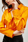 Analia Satin Front Detail Collar Cropped Top - Marigold