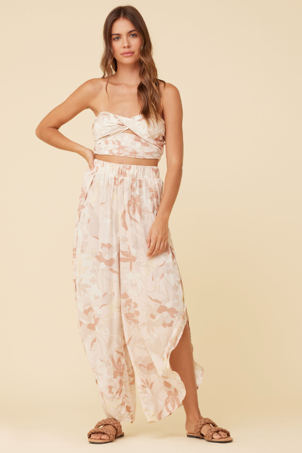 Yaslin Strapless Crop Top And Wide Leg Pants Set