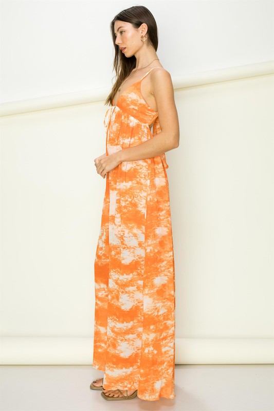 Alma Tie Dye Tie Back Maxi Dress - Orange