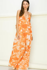 Alma Tie Dye Tie Back Maxi Dress - Orange
