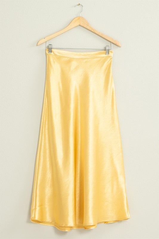 Maelys Satin Midi Skirt - Gold