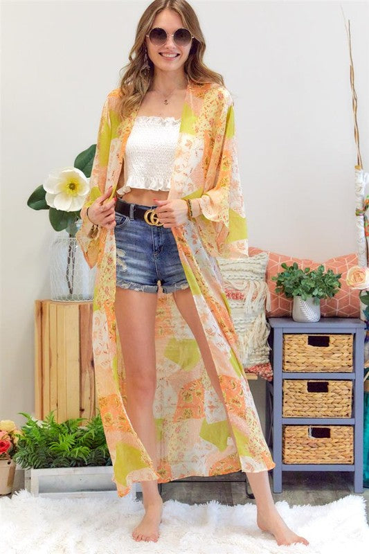 Inessa Patchwork Long Sleeve Maxi Kimono