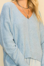 Cheyenne V Neck Sweater - Smoke Blue