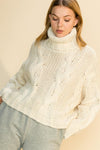 Serenity Cable Knit Turtleneck Sweater - Beige