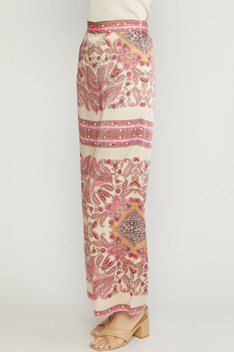 Clea Printed High Waisted Palazzo Pants - Pink