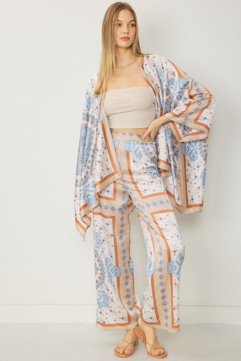 Abstract Print Kimono, Bralette & Wide Leg Pants | boohoo