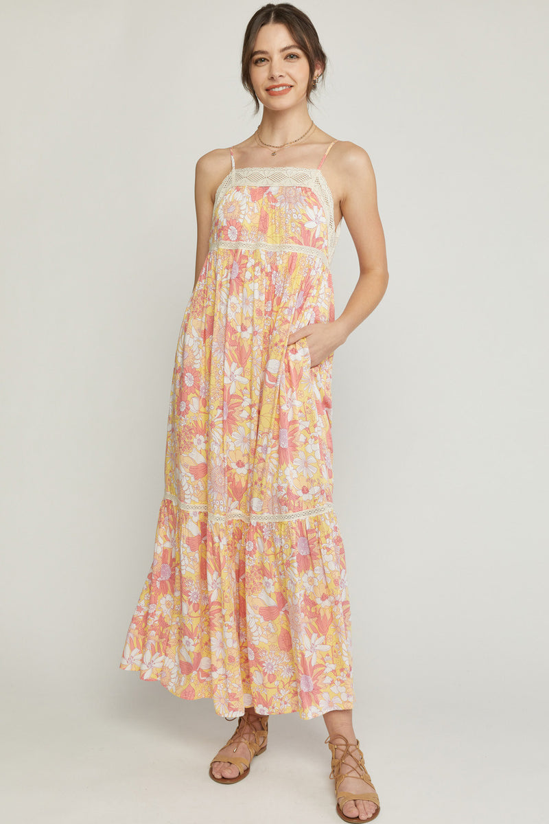 Cruz Lace Detail Midi Floral Dress