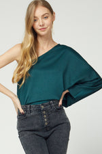 Belle One-Shoulder Long Sleeve Blouse - Emerald