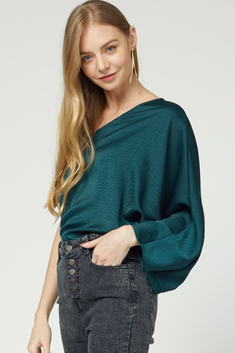 Belle One-Shoulder Long Sleeve Blouse - Emerald