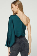Belle One-Shoulder Long Sleeve Blouse - Emerald