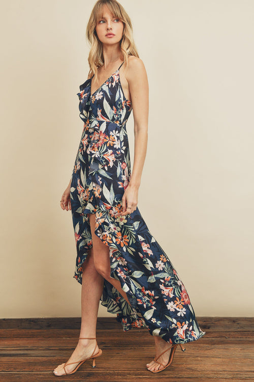 Kerine Hi Low Asymmetrical Ruffle Maxi Dress