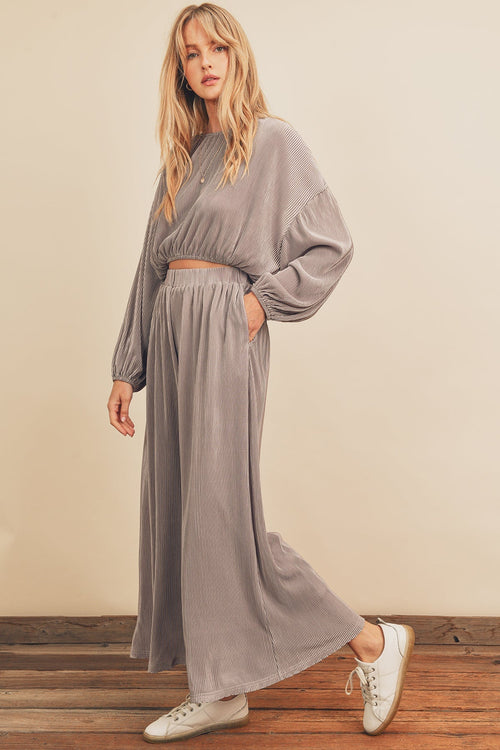 Madona Pleated Crop Top And Palazzo Pant Set