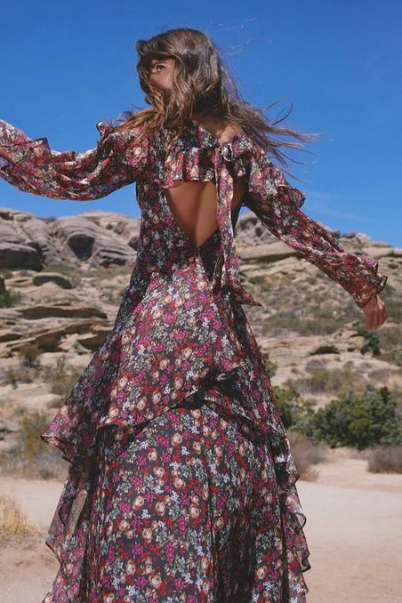 Perla Floral Flutter Sleeve Maxi Dress