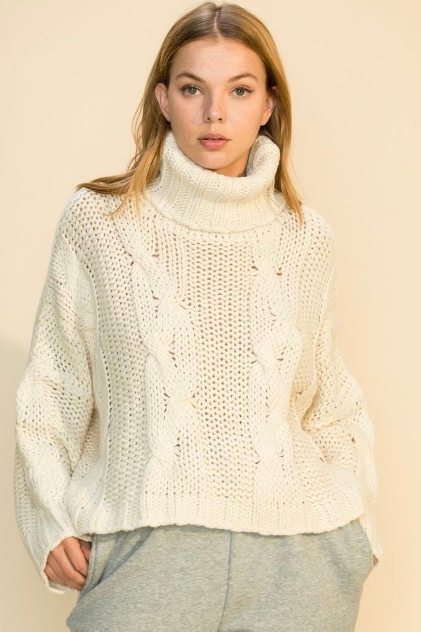 Serenity Cable Knit Turtleneck Sweater - Beige – Girls Will Be Girls