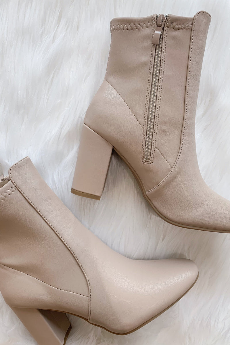 Elyza Faux Leather Bootie - Nude
