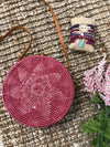 Aguna Round Rattan Handbag - Fuchsia