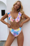 Joanna Tie Dye High Waisted Ruffle Detail Bikini Set