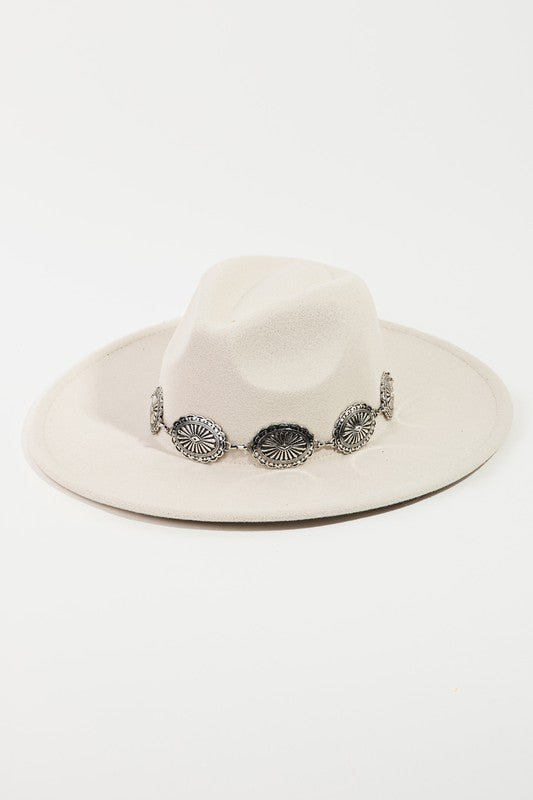 Lillee Boho Silver Disk Hat - Ivory