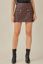 Alejandra Faux Leather Front Pocket Mini Skirt - Brown